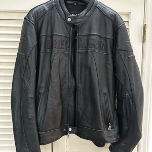 Harley-Davidson Black Perforated Leather Bomber Jacket